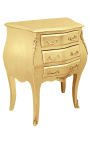 Nočný stolík (Nočný stolík) barokový drevený zlatý s 3 zásuvkami a zlatými bronzmi