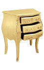 Noční stolek (Noční stolek) barokní dřevěný zlatý se 3 zásuvkami a zlatými bronzy