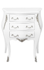 Nattbord (sengebord) barokk hvitt trelakkert sølvbronse med 3 skuffer