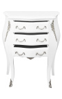 Nattbord (sengebord) barokk hvitt trelakkert sølvbronse med 3 skuffer