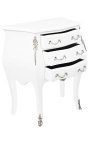 Nightstand (Bedside) baroque white wood lacquered silver bronze with 3 drawers