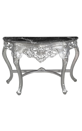 Baroque console with silvered wood and black marble