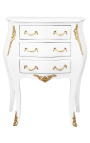 Nightstand (Bedside) baroque glossy white wood and gold bronzes