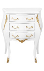 Noční stolek (Noční stolek) barokní lesklé bílé dřevo a zlaté bronzy