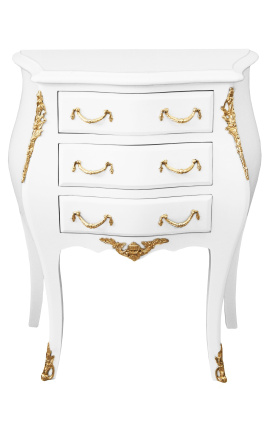 Table de nuit (chevet) commode baroque laquée blanc bronzes dorés