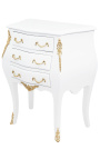 Noční stolek (Noční stolek) barokní lesklé bílé dřevo a zlaté bronzy