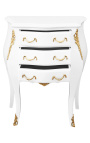 Nightstand (Bedside) baroque glossy white wood and gold bronzes