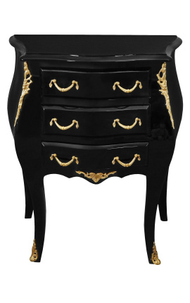 Table de nuit (chevet) commode baroque en bois noir bronzes dorés avec 3 tiroirs