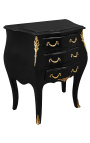 Table de nuit (chevet) commode baroque en bois noir bronzes dorés avec 3 tiroirs