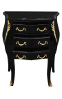 Table de nuit (chevet) commode baroque en bois noir bronzes dorés avec 3 tiroirs