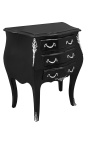 Comodino comò barocco in legno nero bronzi argento con 3 cassetti