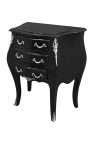 Comodino comò barocco in legno nero bronzi argento con 3 cassetti