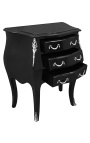 Comodino comò barocco in legno nero bronzi argento con 3 cassetti