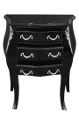Comodino comò barocco in legno nero bronzi argento con 3 cassetti