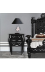 Yöpöytä (Bedside) barokkipuinen musta hopeoitu pronssi, 3 laatikkoa