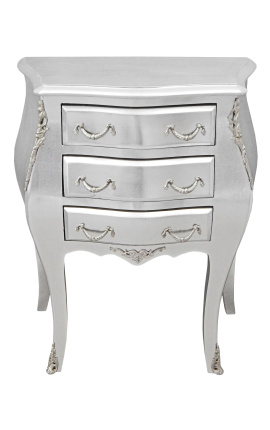 Нощно шкафче (нощно шкафче) бароково дърво сребро със сребристи бронзи