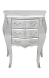 Table de nuit (chevet) commode baroque en bois argenté avec 3 tiroirs