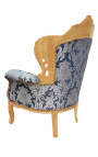 Bbig baroque style armchair blue "Gobelins" fabric and gold wood