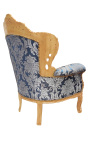 Bbig baroque style armchair blue "Gobelins" fabric and gold wood
