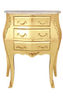 Nightstand (Bedside) baroque wooden gold with beige marble