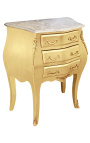 Nightstand (Bedside) baroque wooden gold with beige marble