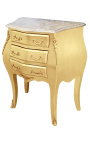 Nachttisch (Nachttisch) aus barockem Holz in Gold mit beigem Marmor