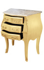 Nightstand (Bedside) baroque wooden gold with beige marble