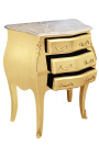 Nightstand (Bedside) baroque wooden gold with beige marble