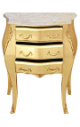 Comodino barocco in legno dorato piano in marmo beige