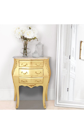 Noční stolek (Noční stolek) barokní dřevěný zlatý s béžovým mramorem