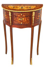 Nightstand (Bedside) half round style Louis XVI marquetry with flowers patterns and bronze 