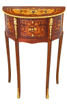 Nattbord (sengebord) halvrund stil Louis XVI intarsia med blomstermønstre og bronse 
