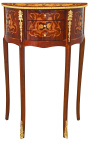 Nattbord (sengebord) halvrund stil Louis XVI intarsia med blomstermønstre og bronse 