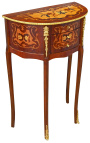 Nightstand (Bedside) half round style Louis XVI marquetry with flowers patterns and bronze 