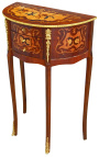 Nightstand (Bedside) μισό γύρο στυλ Louis XVI μάρκετ με μοτίβα λουλουδιών και χάλκινο 