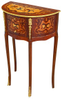 Nightstand (Bedside) half round style Louis XVI marquetry with flowers patterns and bronze 