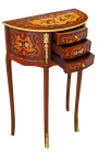 Nightstand (Bedside) half round style Louis XVI marquetry with flowers motives and bronze 