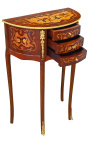 Nightstand (Bedside) half round style Louis XVI marquetry with flowers patterns and bronze 