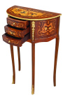 Nightstand (Bedside) half round style Louis XVI marquetry with flowers patterns and bronze 