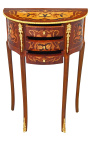 Nightstand (Bedside) half round style Louis XVI marquetry with flowers patterns and bronze 