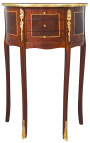 Mesa-de-cabeceira meia-lua (mesa-de-cabeceira) estilo Luís XVI com marchetaria e bronzes