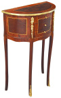 Mesa-de-cabeceira meia-lua (mesa-de-cabeceira) estilo Luís XVI com marchetaria e bronzes