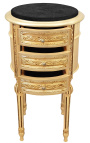 Noční stolek (u postele) buben zlacené dřevo 3 zásuvky, černý mramor