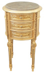 Тумбочка (прикроватный) барабан золото дерево, мрамор бежевый