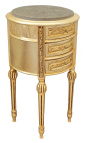 Κομοδίνο (Κομοδίνο) τύμπανο χρυσό ξύλο 3 συρτάρια, μπεζ μάρμαρο