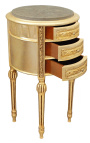 Κομοδίνο (Κομοδίνο) τύμπανο χρυσό ξύλο 3 συρτάρια, μπεζ μάρμαρο