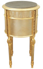 Mesa de cabeceira (cabeceira) tambor madeira dourada com 3 gavetas, mármore bege