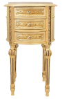Comodino tamburo legno dorato con 3 cassetti, marmo beige