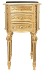 Mesa de cabeceira (cabeceira) tambor madeira dourada, 3 gavetas e mármore preto