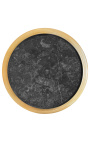 Nightstand (Bedside) drum gilt wood 3 drawers, black marble